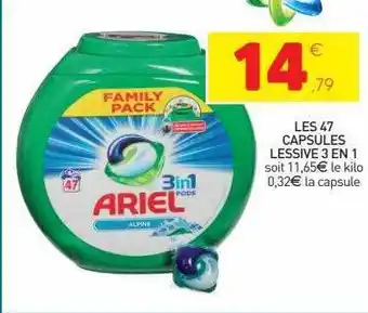Stokomani Les 47 capsules lessive 3 en 1 ariel offre