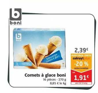 Colruyt Cornets à Glace Boni offre