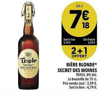 Supeco Bière Blonde Secret Des Moine 2+1 Offert offre