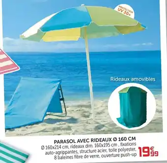 Parasol avec rideaux 160 cm