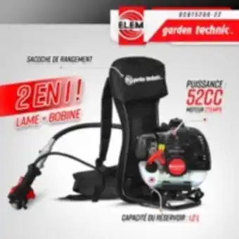 E.Leclerc Brico Débroussailleuse thermique dorsale 52cc - lame + fils - elem garden offre