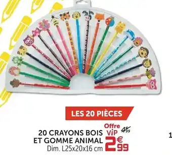 Gifi 20 Crayons bois et gomme animal offre