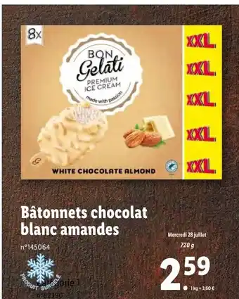 Lidl Bâtonnets chocolat blanc amandes offre