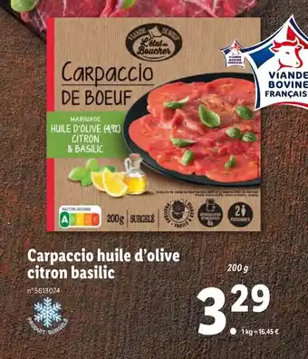 Lidl Carpaccio huile d'olive citron basilic offre