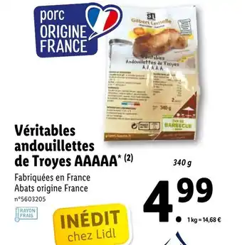 Lidl Véritables andouillettes de troyes AAAAA offre