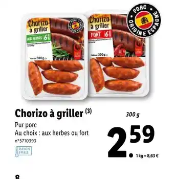 Lidl Chorizo à griller offre