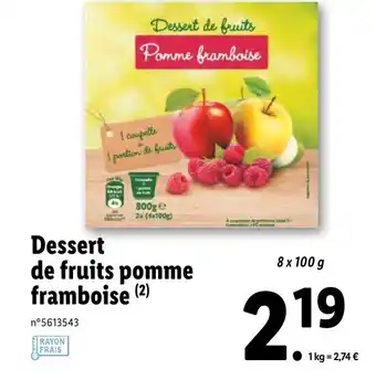 Lidl Dessert de fruits pomme framboise offre
