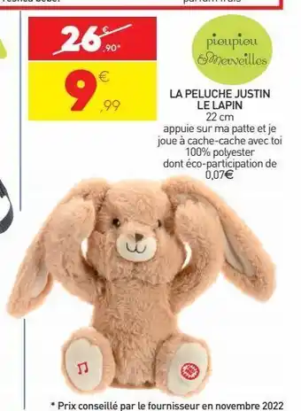 Stokomani La peluche justin le lapin offre