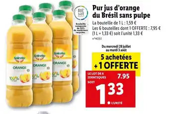 Lidl Pur jus d'orange du brésil sans pulpe offre