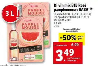 Lidl Di'vin mix BIB rosé pamplemousse BABV offre