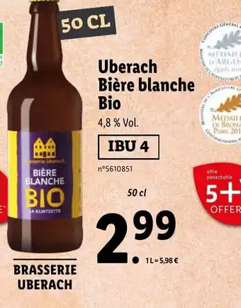Lidl Uberach Bière blanche Bio offre