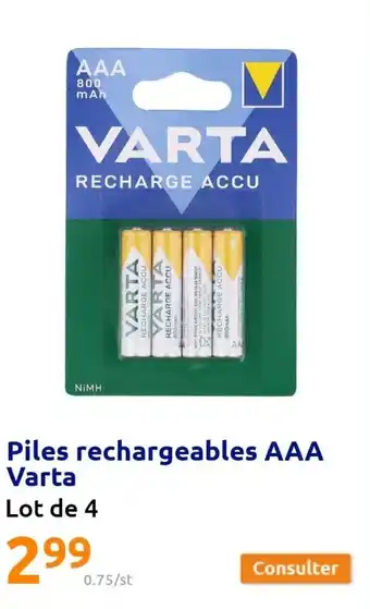 Action Piles rechargeables AAA varta offre