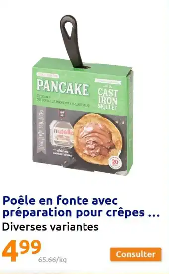Action Poêle en fonte avec préparatin pour crêpes offre