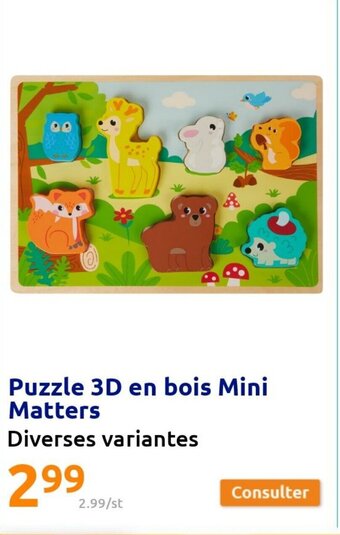 Action Puzzle 3D en bois mini matters offre