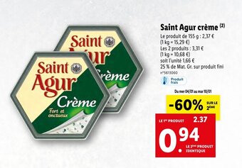 Lidl Saint agur crème offre