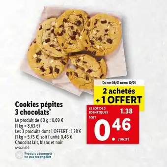 Lidl Cookies pépites 3 chocolats offre