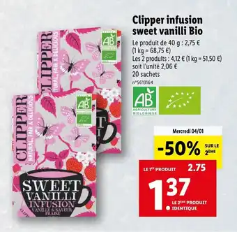 Lidl Clipper infusion sweet vanilli bio offre
