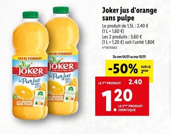 Lidl Joker jus d'orange sans pulpe offre