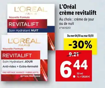 Lidl L'oréal crème revitalift offre