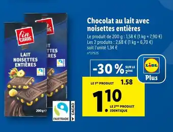 Lidl Chocolat au lait avec noisetets entières offre