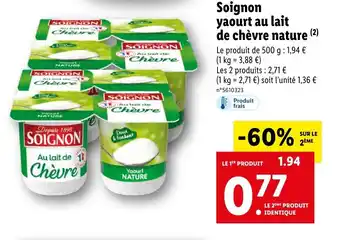 Lidl Soignon yaourt au lait de chèvre nature offre
