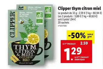 Lidl Clipper thym citron miel offre