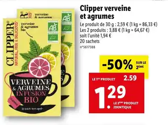 Lidl Clipper verveine et agrumes offre