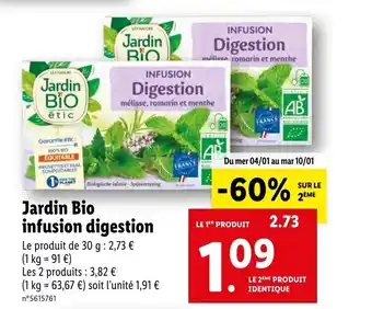 Lidl Jardin bio infusion digestion offre