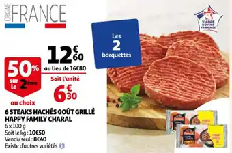 Auchan 6 steaks hachés goût grillé happy family CHARAL offre