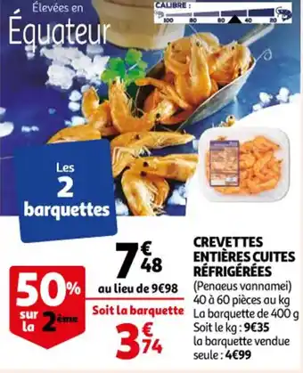 Auchan Crevetets entières cuites réfrigérées offre