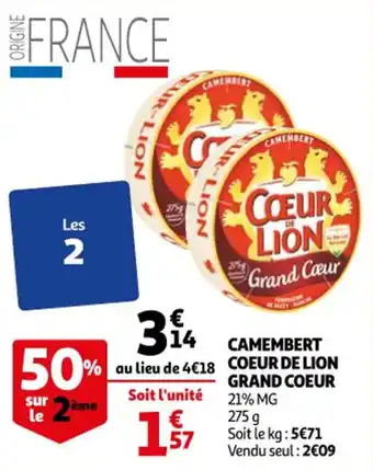 Auchan Camembert coeur de lion grand coeur offre