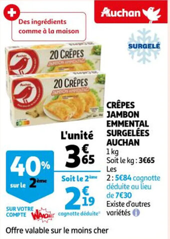 Auchan Crêpes jambon emmental surgelées auchan offre