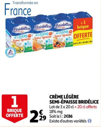 Auchan Crème légère semi-épaisse bridélice offre