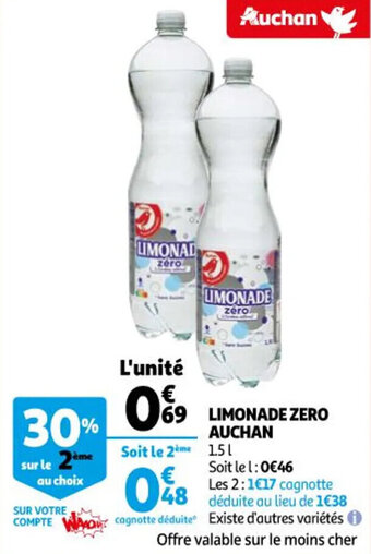 Auchan Limonade zero auchan offre