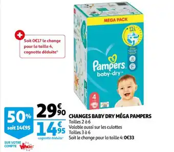 Auchan Changes baby dry méga pampers offre