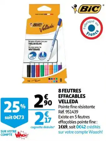 Auchan 8 feutres effacables velleda offre