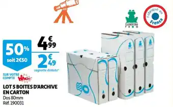Auchan Lot 5 boites d'archive en carton offre
