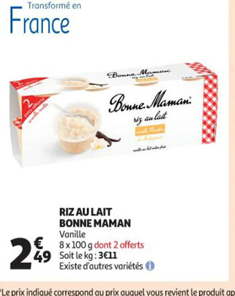 Auchan Supermarché Riz Au Lait bonne Maman offre