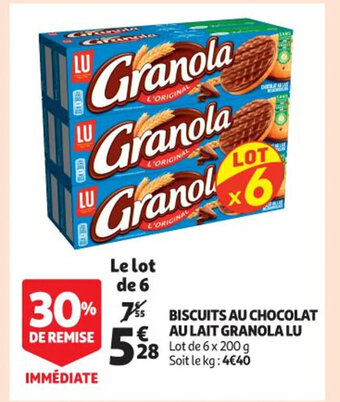 Auchan Supermarché Biscuits au Chocolat Au Lait Granola Lu offre