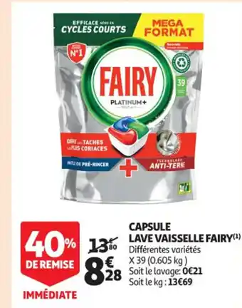 Auchan Supermarché Capsule Lave Vaisselle Fairy offre