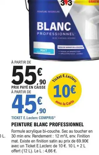 E.Leclerc Brico Peinture blanc professionnel v33 offre
