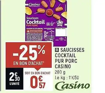 Spar Saucisses cocktail pur porc casino offre