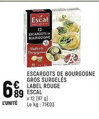 Spar Escargots de bourgogne gros surgelés label rouge escal offre