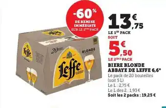 U Express Bière blonde abbaye de leffe 6.6° offre