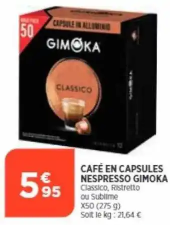 Bi1 Café en capsules nespresso gimoka offre