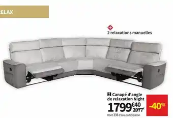 Conforama Canapé d'angle de relaxation night offre
