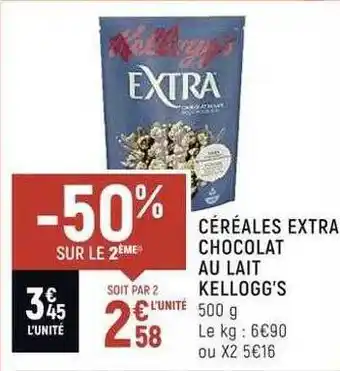 Céréales extra chocolat au lait kellogg's -50% sur le 2Úme