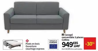 Conforama Canapé convertible 3 places collins offre