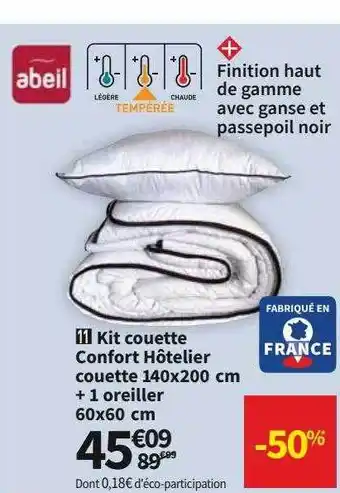 Conforama Abeil kit couette confort hôtelier couette + 1 oreiller offre