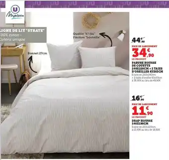 Hyper U Parure housse de couette 240 x 220 cm + 2 taies d'oreiller 63 x 63 cm u maison, drap housse 140 x 190 cm u maison offre